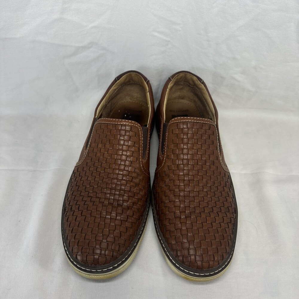 Johnston & Murphy Shoes Mens Size 8 Brown Woven Leather Slip-On Loafers 25-1382